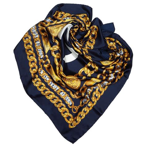 chanel scarf silk italy royal blue w jewels pearls|chanel silk scarf.